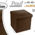 POUF CONTENITORE POGGIAPIEDI CUBO DIVANO MODERNO SEDIA ECOPELLE PVC MARRONE 40cm