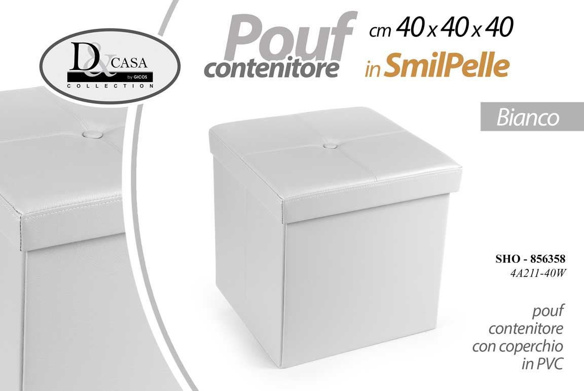 8025569856358 POUF CONTENITORE POGGIAPIEDI CUBO DIVANO MODERNO SEDIA ECOPELLE PVC BIANCO 40*40 - immagine 1