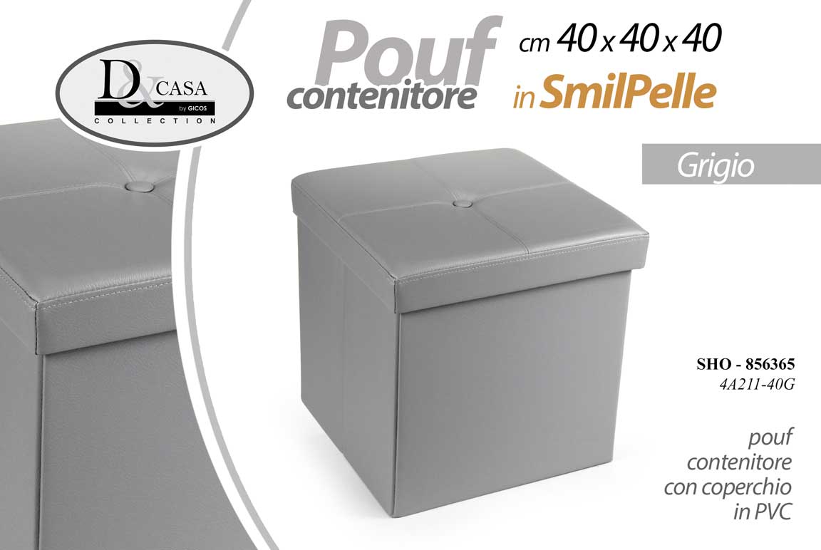 8025569856365 POUF CONTENITORE POGGIAPIEDI CUBO DIVANO MODERNO SEDIA ECOPELLE PVC GRIGIO 40*40 - immagine 1