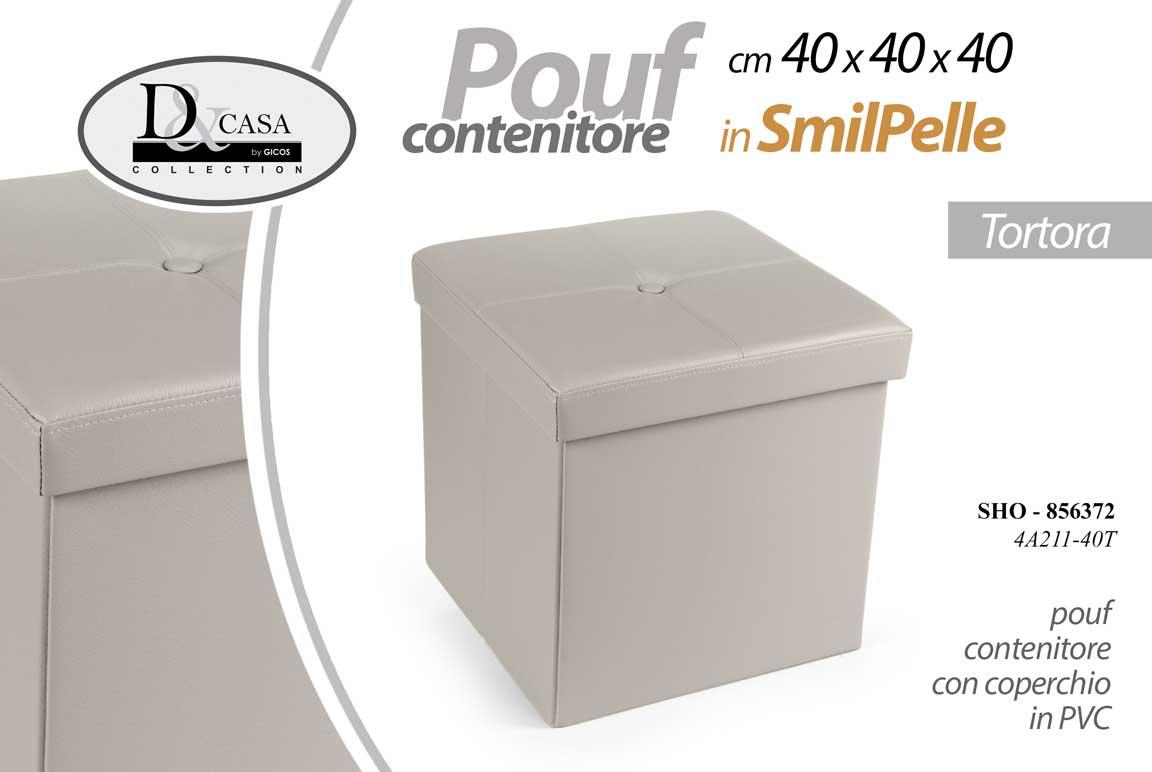 8025569856372 POUF CONTENITORE POGGIAPIEDI CUBO DIVANO MODERNO SEDIA ECOPELLE PVC TORTORA 40cm - immagine 1