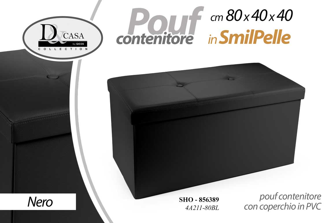 8025569856389 POUF CONTENITORE POGGIAPIEDI BAULE PANCA CASSAPANCA PVC ECOPELLE NERO 80*40 CM - immagine 1