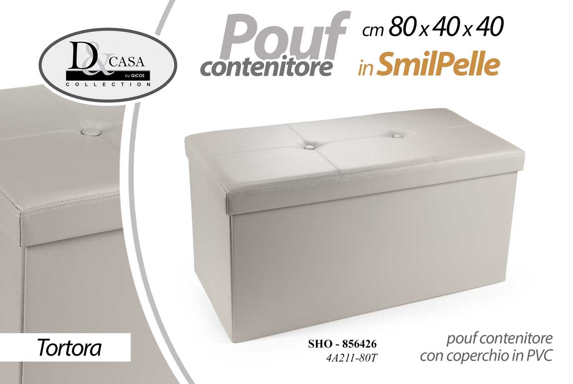 8025569856426 POUF CONTENITORE POGGIAPIEDI BAULE PANCA CASSAPANCA PVC ECOPELLE TORTORA 80*40 - immagine 1