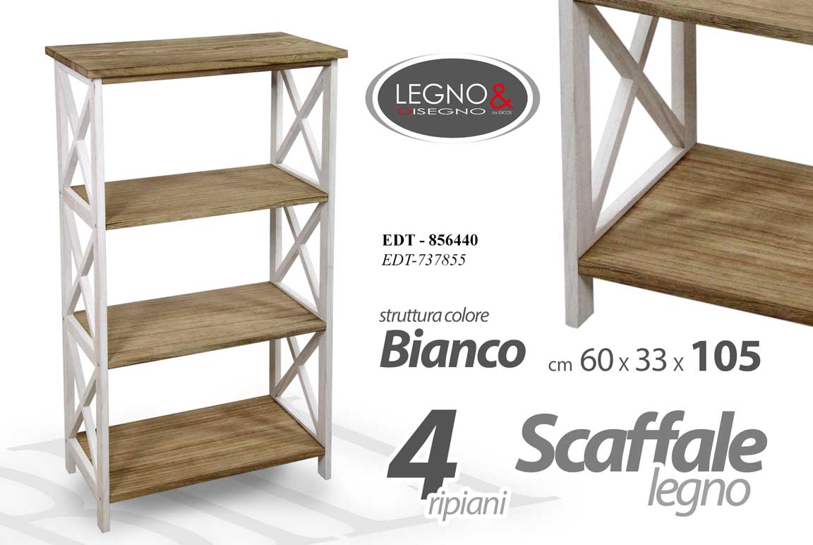 8025569856440 Scaffale BAGNO 4 Ripiani Libreria Design Casa Ufficio BIANCO MARRONE 60*33*105CM - immagine 1