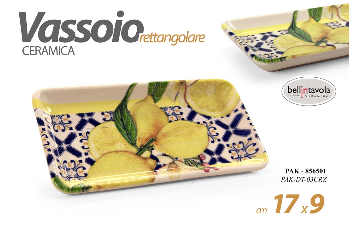 8025569856501 Vassoio piatto antipastiera buffet stil sicilia limoni blu ceramica ass 17*9 cm - immagine 1