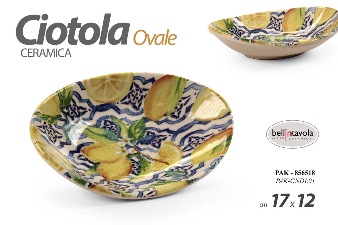8025569856518 Vassoio piatto ciotola ovale buffet stil sicilia limoni blu ceramica ass 17*12 - immagine 1