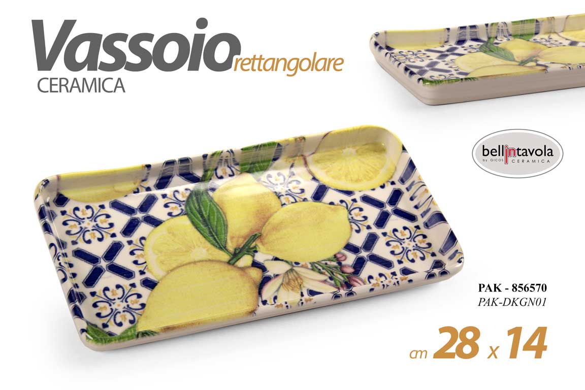 8025569856570 Vassoio piatto antipastiera buffet stil sicilia limoni blu ceramica ass 28*14 cm - immagine 1
