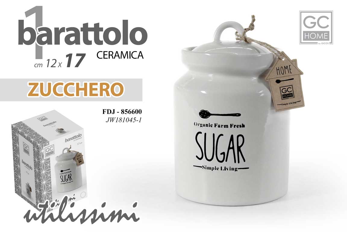 8025569856600 Barattolo zucchero tondo ceramica bianco cucina vintage shabby chic 17x12 cm - immagine 1
