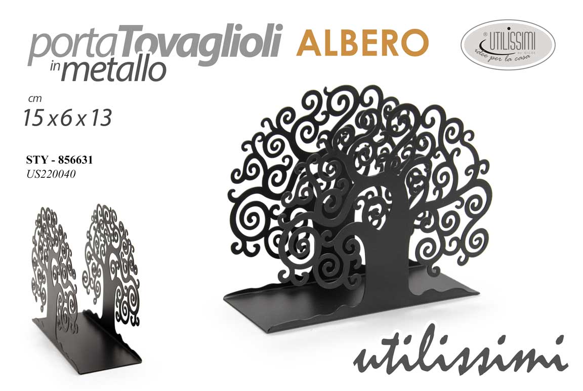 8025569856631 Portatovaglioli Porta tovaglioli moderno tavola metallo nero albero vita 15*6*13 - immagine 1