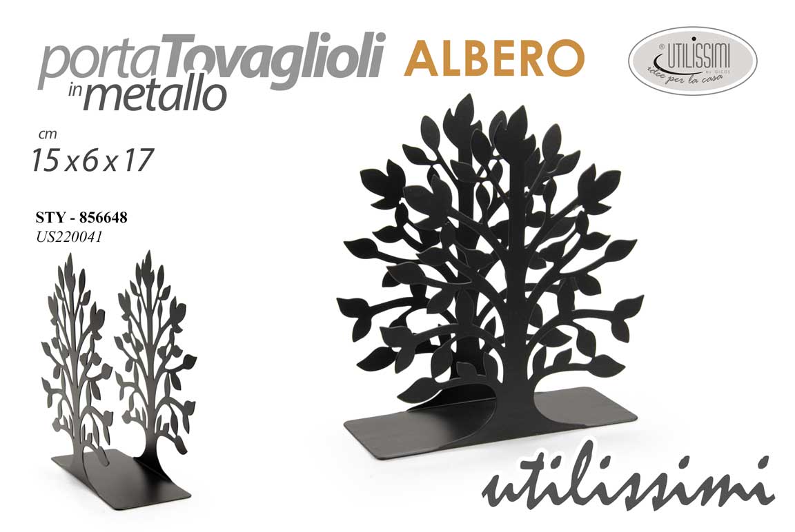8025569856648 Portatovaglioli Porta tovaglioli moderno tavola metallo nero albero vita 15*6*17 - immagine 1