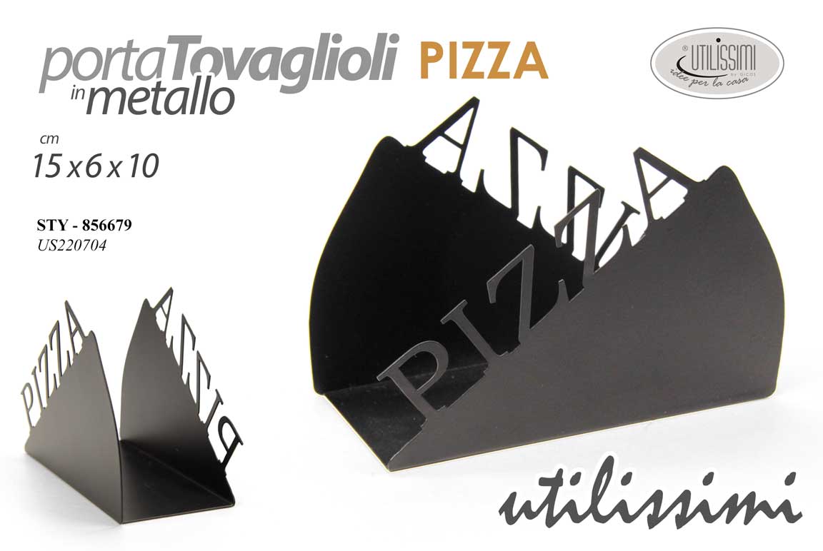 8025569856679 Portatovaglioli Porta tovaglioli moderno tavola metallo nero deco pizza 15x10x6 - immagine 1