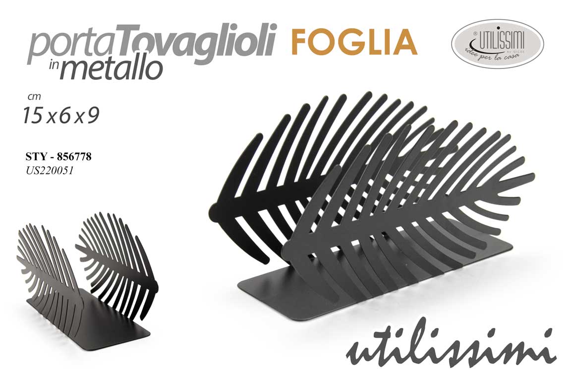 8025569856778 Portatovaglioli Porta tovaglioli moderno tavola metallo nero foglia 17*6*9 cm - immagine 1
