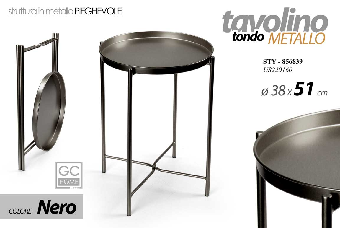 8025569856839 TAVOLINO TAVOLO VASSOIO METALLO DIVANO SALOTTO GIARDINO MODERNO PIEGHEVOLE 51*38 - immagine 1