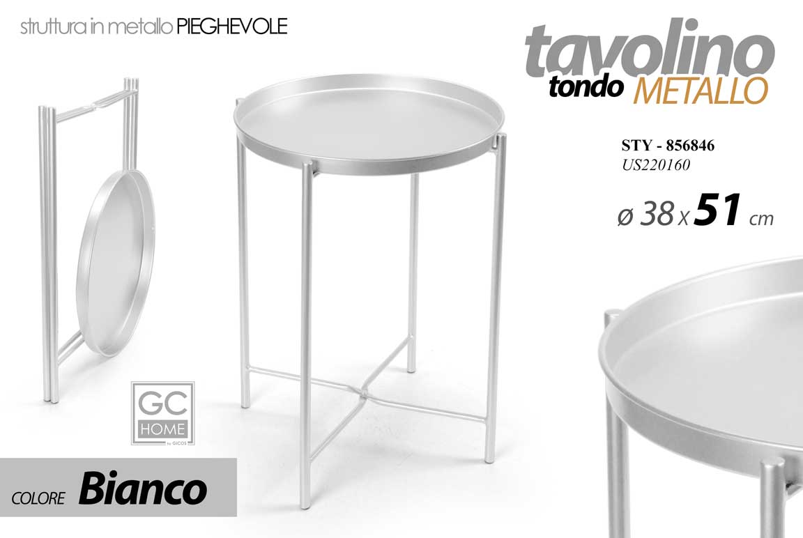 8025569856846 TAVOLINO TAVOLO VASSOIO METALLO DIVANO SALOTTO GIARDINO MODERNO PIEGHEVOLE 51 cm - immagine 1