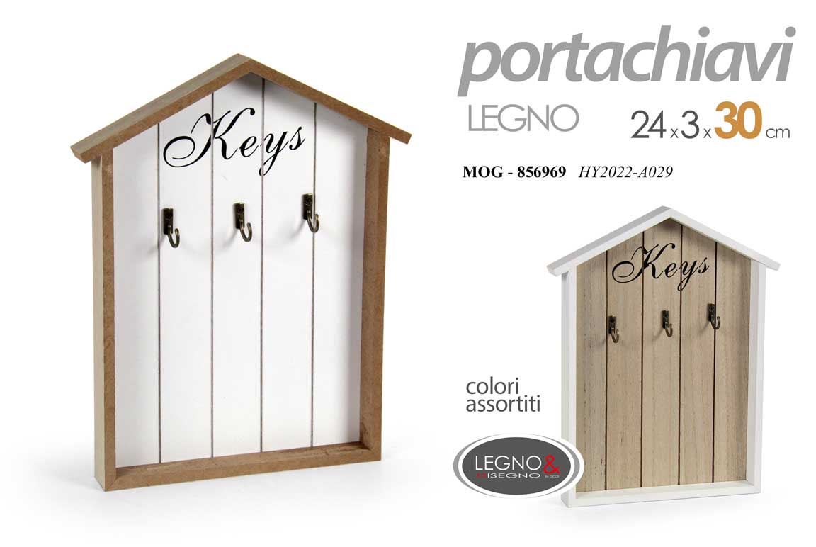 8025569856969 BACHECA PORTA CHIAVI APPENDI PORTACHIAVI PARETE CASSETTA Keys LEGNO 24*30*2,5CM - immagine 1