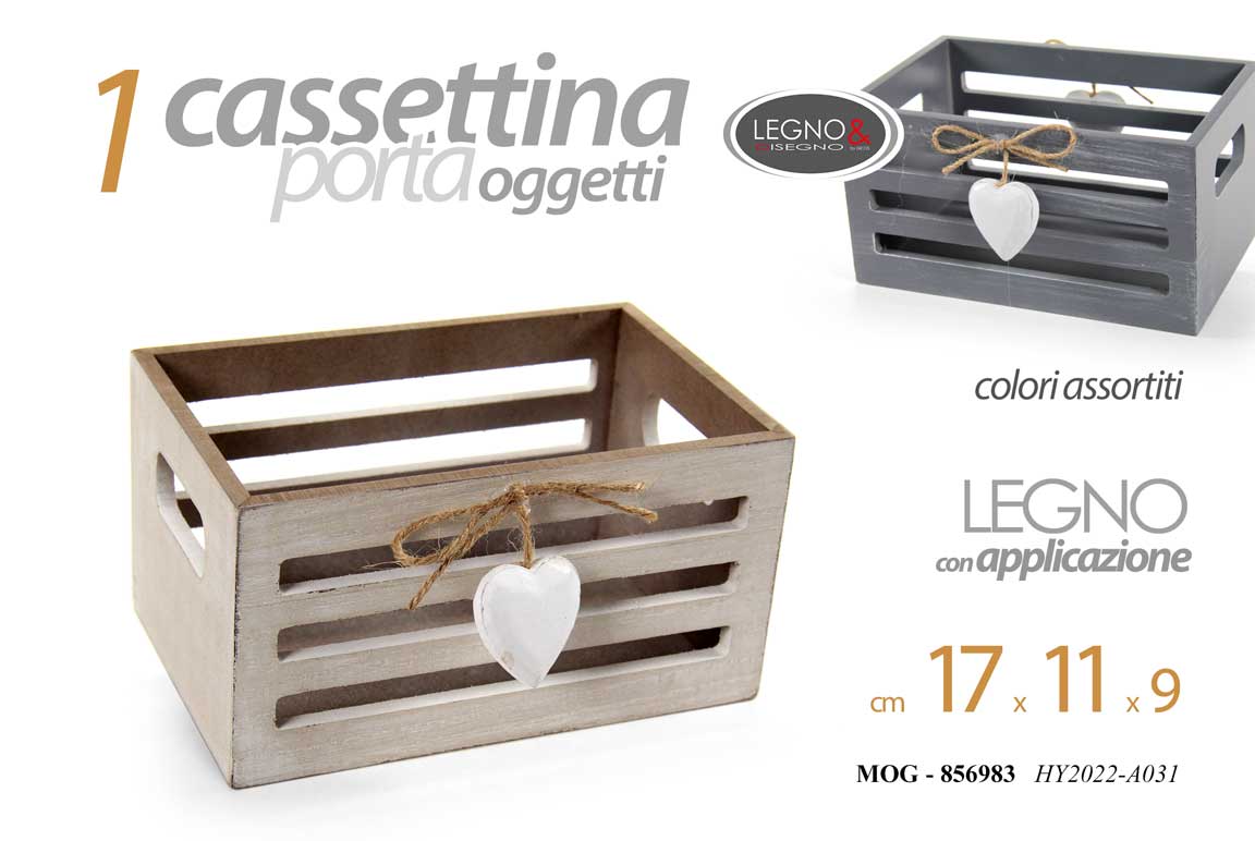 8025569856983 CASSETTA PORTA OGGETTI CONTENITORE CUORE LEGNO CESTINO CASSETTINA COLOR 17*11*9 - immagine 1