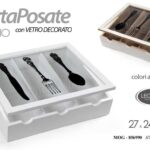 CONTENITORE PORTA POSATE IN LEGNO VETRO DECORATO ORGANIZER CASSETTI ASS 24*27*6