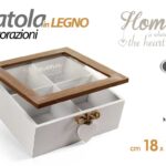 COFANETTO SCATOLA LEGNO CUORE PENDENTE PORTA BUSTINE THE INFUSI TISANE 18*18*7CM