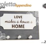 Appendino appendiabiti tavoletta legno ganci parete muro love home 22x15x1 cm
