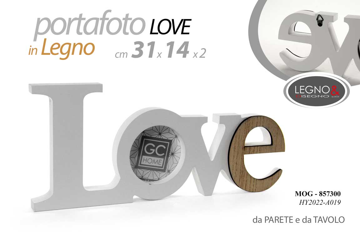 8025569857300 PORTAFOTO DA PARETE DA TAVOLO LOVE AMORE MODERNO CORNICE FOTO BIANCO LEGNO 31*14 - immagine 1