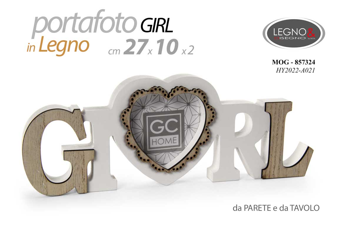 8025569857324 PORTAFOTO DA PARETE CUORE GIRL RAGAZZA CORNICE TAVOLO BIANCO LEGNO FOTO 27*10 cm - immagine 1