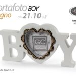 PORTAFOTO DA PARETE CUORE BOY RAGAZZO CORNICE TAVOLO BIANCO LEGNO FOTO 21*10 cm