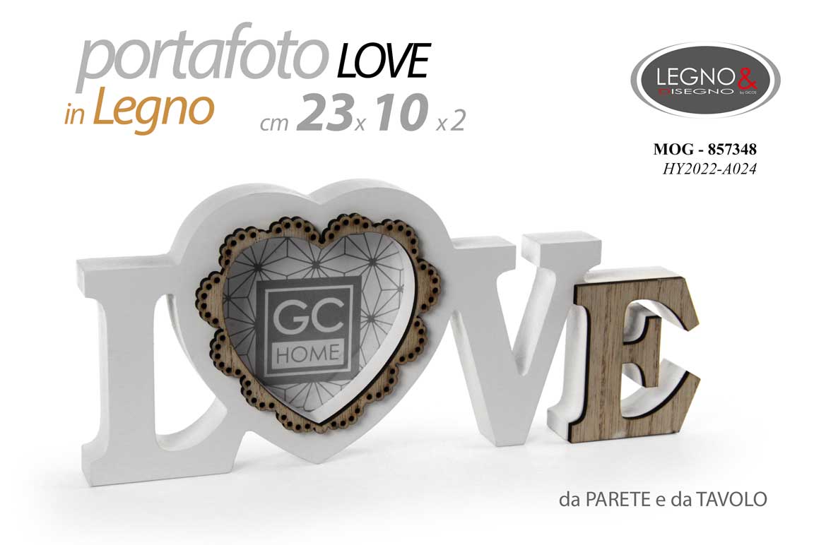 8025569857348 PORTAFOTO DA PARETE CUORE LOVE AMORE CORNICE TAVOLO BIANCO LEGNO FOTO 23*10 cm - immagine 1