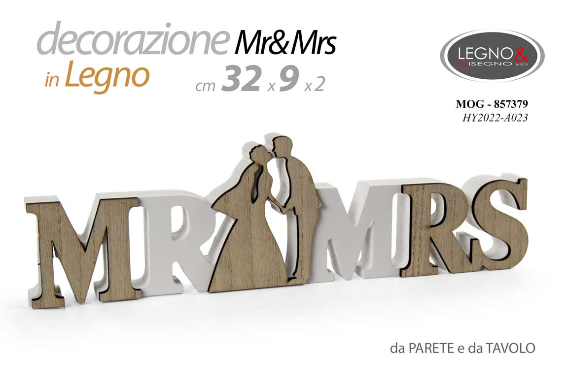 8025569857379 DECORAZIONE SPOSI MATRIMONIO LEGNO TAVOLO TAVOLI MR & MRS DECORATIVA 32*9cm - immagine 1