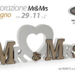 DECORAZIONE DA TAVOLO PARETE SCRITTA LEGNO CUORE BIANCO MR&MRS FRASE 29*11