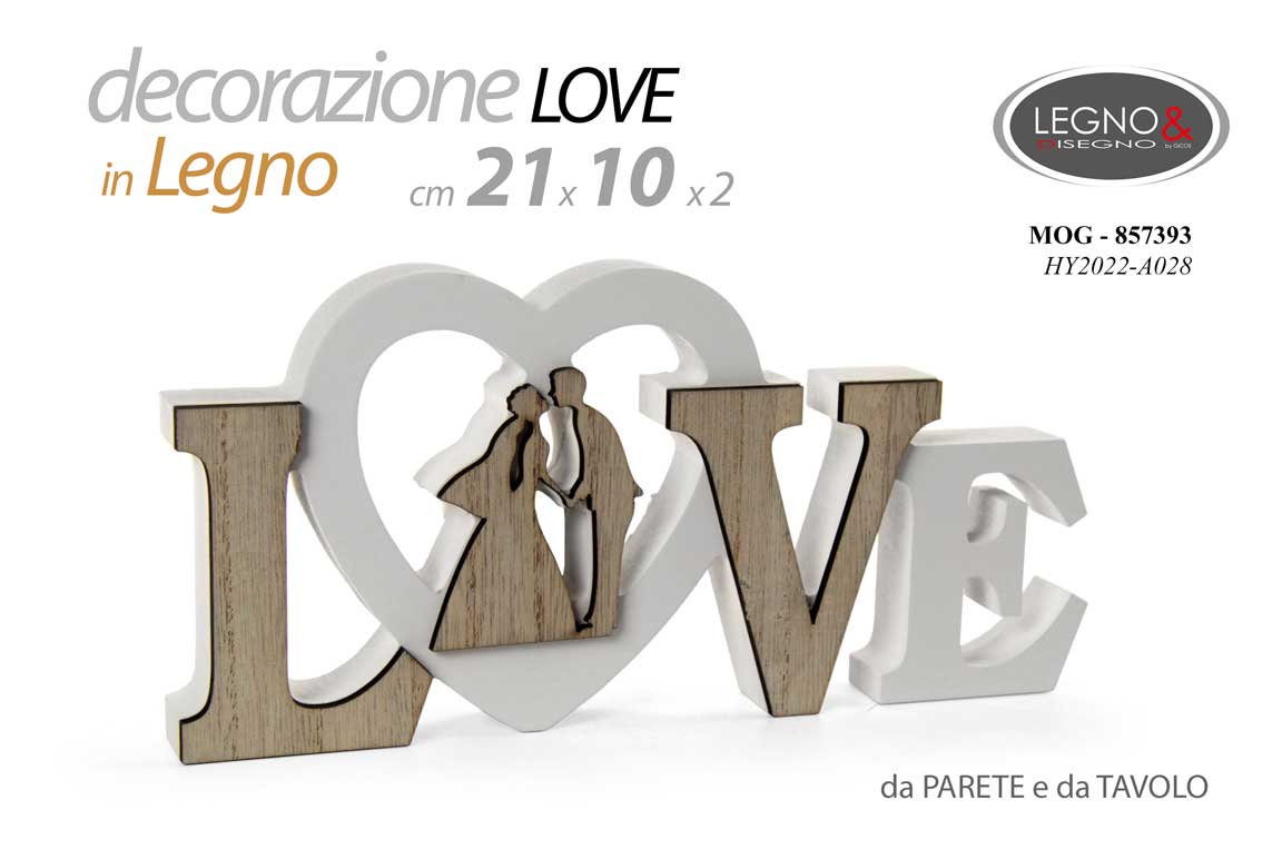 8025569857393 DECORAZIONE DA TAVOLO PARETE SCRITTA LEGNO CUORE BIANCO SPOSI LOVE AMORE 21*10cm - immagine 1