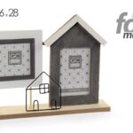 PORTAFOTO MULTIPLO 2 POSTI CASA DA TAVOLO APPOGGIO HOME CORNICE LEGNO 36*6*28