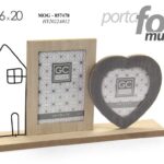 PORTAFOTO MULTIPLO 2 POSTI CUORE CASA DA TAVOLO APPOGGIO CORNICE LEGNO 37*6*20cm