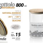 Barattolo cucina vetro borosilicato tappo erm legno moderno dispensa pasta 15 cm