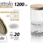 Barattolo cucina vetro borosilicato tappo erm legno moderno dispensa pasta 20 cm