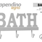 APPENDINO DECORAZIONE DA PARETE MURO PORTA ARREDO LEGNO 3 GANCI BATH MDF 31*17CM