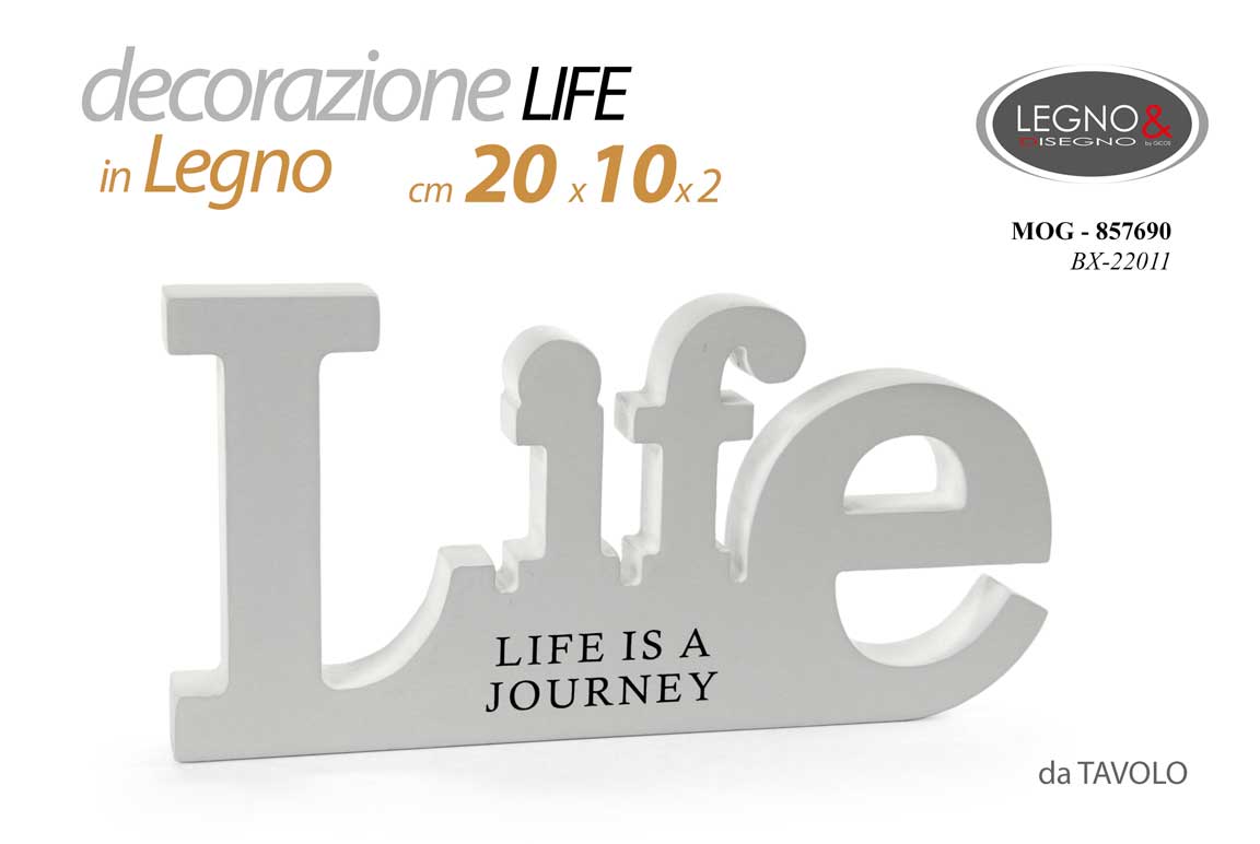 8025569857690 PANNELLO DECORATIVO DA PARETE TAVOLO SCRITTA LEGNO BIANCO VITA LIFE 20*10*1,8CM - immagine 1