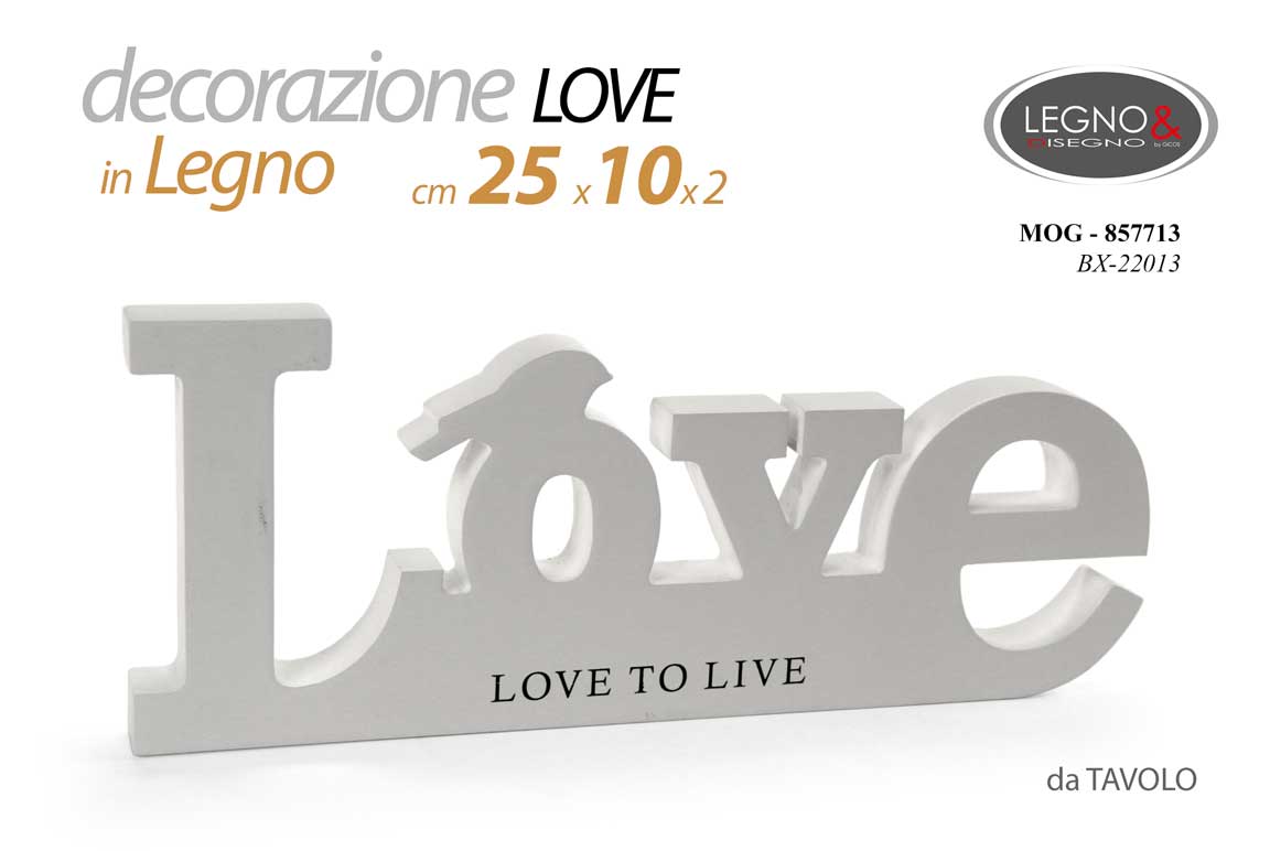 8025569857713 DECORAZIONE PARETE TAVOLO SCRITTA FRASE LEGNO BIANCO AMORE CUORE LOVE 25*10 CM - immagine 1