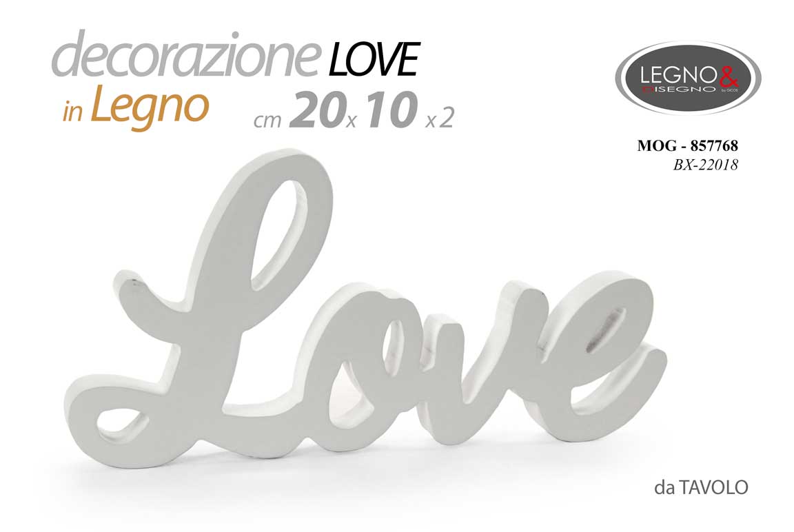 8025569857768 DECORAZIONE PARETE TAVOLO SCRITTA FRASE LEGNO BIANCO AMORE CUORE LOVE MDF 20*10 - immagine 1