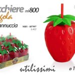 BICCHIERE IN PLASTICA FRAGOLA CON CANNUCCIA COPERCHIO FESTA PARTY 15X11CM 800ML