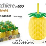 BICCHIERE FESTA PARTY IN PLASTICA ANANAS CON CANNUCCIA COPERCHIO 15X12CM 800ML