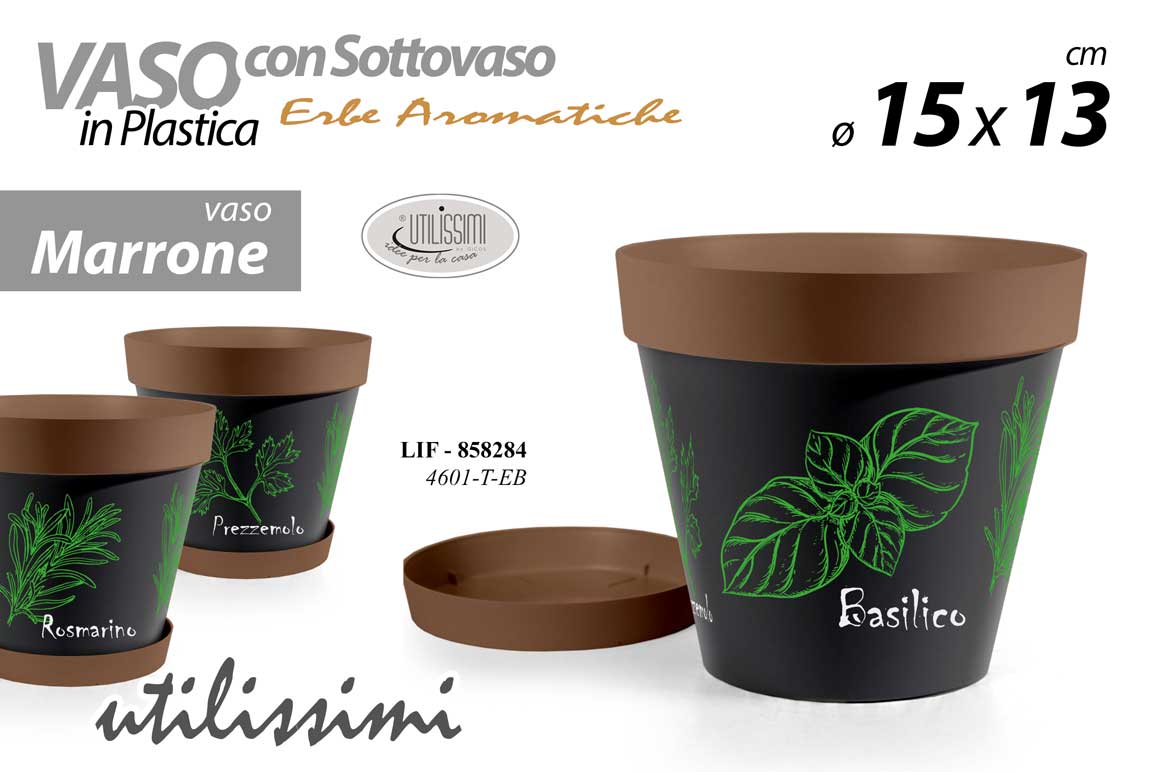 8025569858284 VASO PIANTE SEMI VIVAI PLASTICA SOTTOVASO BASILICO OREZZEMOLO ROSMARINO 15*h13cm - immagine 1