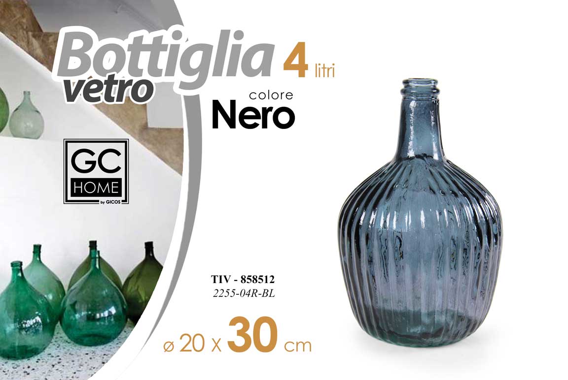8025569858512 BOTTIGLIA DAMIGIANA ARREDO VASO CENTROTAVOLA LIVING CLASSICO MODERNO NERO 30*20 - immagine 1
