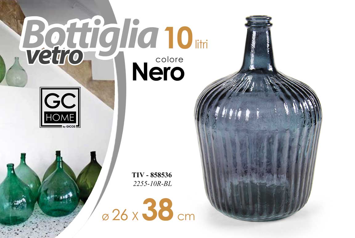 8025569858536 BOTTIGLIA DAMIGIANA ARREDO VASO CENTROTAVOLA LIVING CLASSICO MODERNO NERO 38 CM - immagine 1
