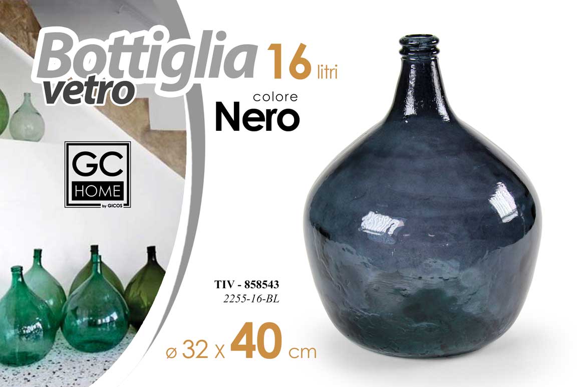 8025569858543 BOTTIGLIA DAMIGIANA ARREDO VASO CENTROTAVOLA LIVING CLASSICO MODERNO NERO 40*32 - immagine 1