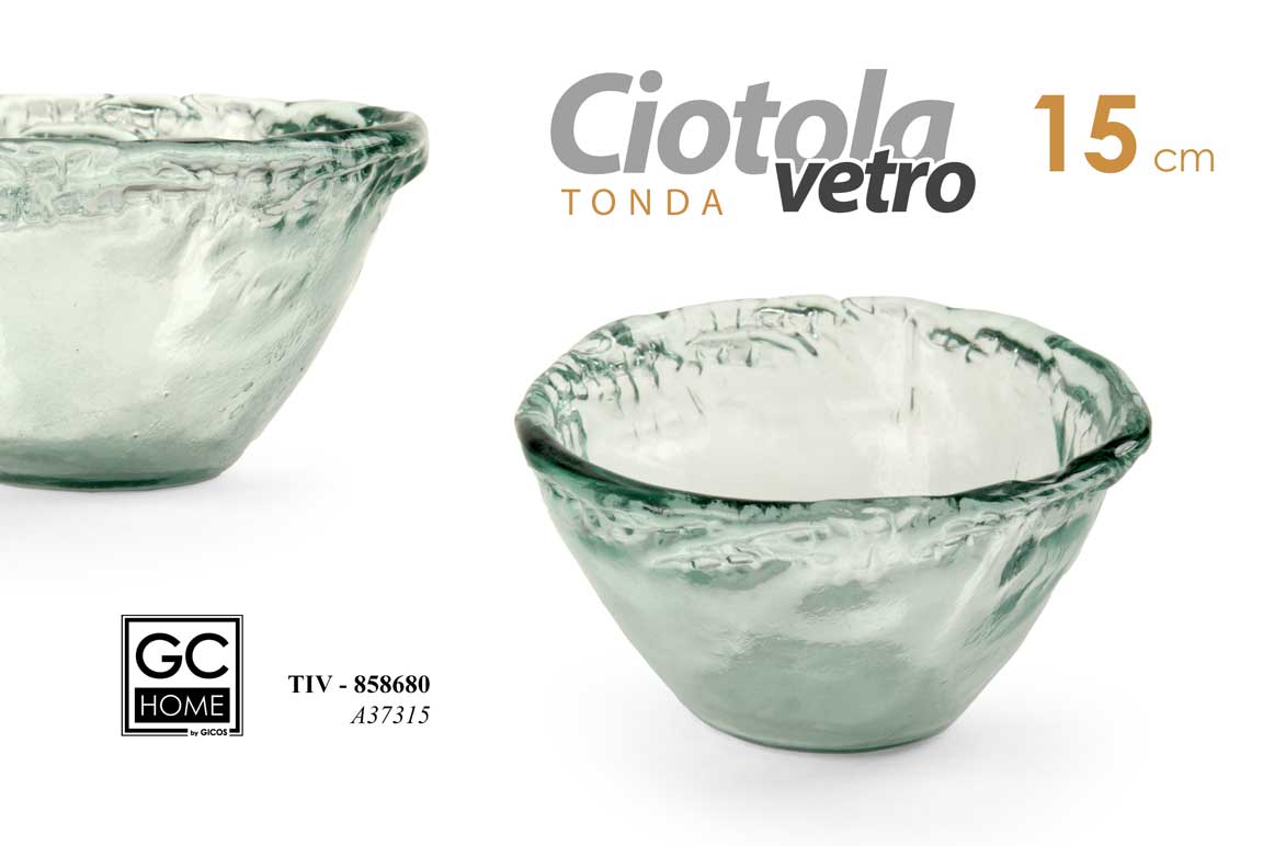 8025569858680 CIOTOLA VETRO TRASPARENTE MULTIUSO SVUOTATASCHE STILE BORDO ROTTO Rugiada 15CM - immagine 1