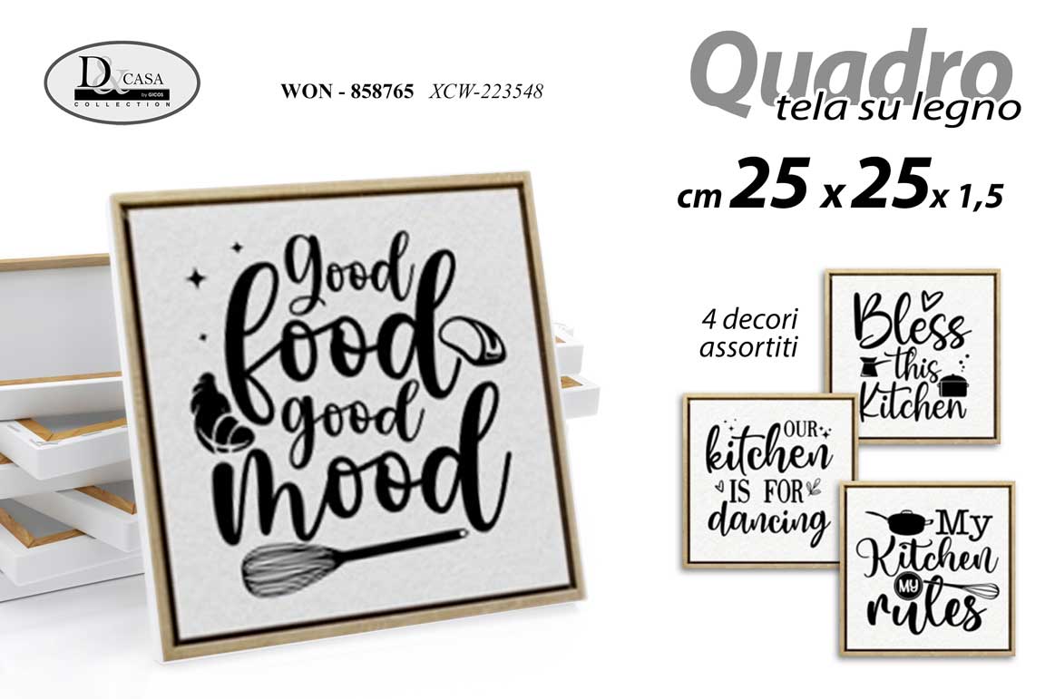8025569858765 QUADRO STAMPA SU TELA Canvas LEGNO CUCINA SCRITTE INGLESE MODERNO ASSOR 25*25 cm - immagine 1