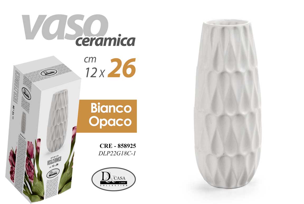 8025569858925 VASO CERAMICA FIORI ELEGANTE CENTROTAVOLA EVENTI CLASSICO MODERNO MATT 26*11 CM - immagine 1