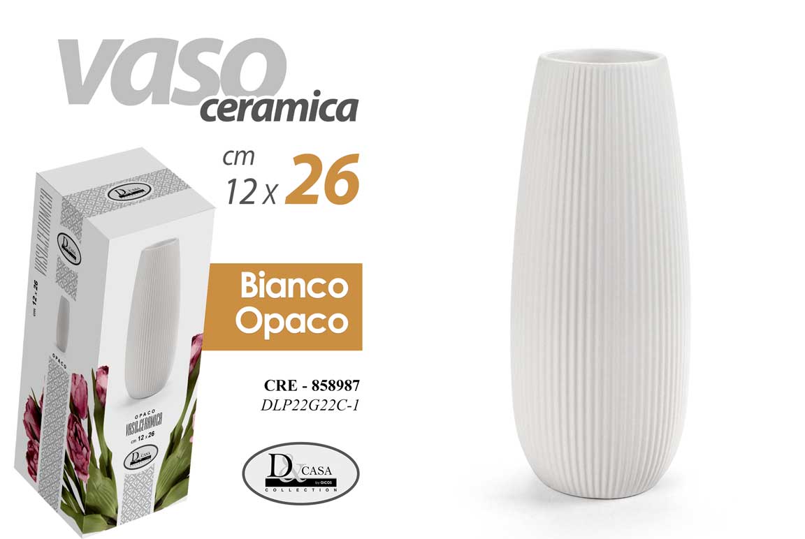 8025569858987 VASO CERAMICA FIORI ELEGANTE CENTROTAVOLA EVENTI CLASSICO MODERNO OPACO 26*11 CM - immagine 1