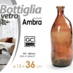 VASO ARREDO BOTTIGLIA FIORI VETRO CENTROTAVOLA LIVING CLASSICO MODERNO AMBRA 36C