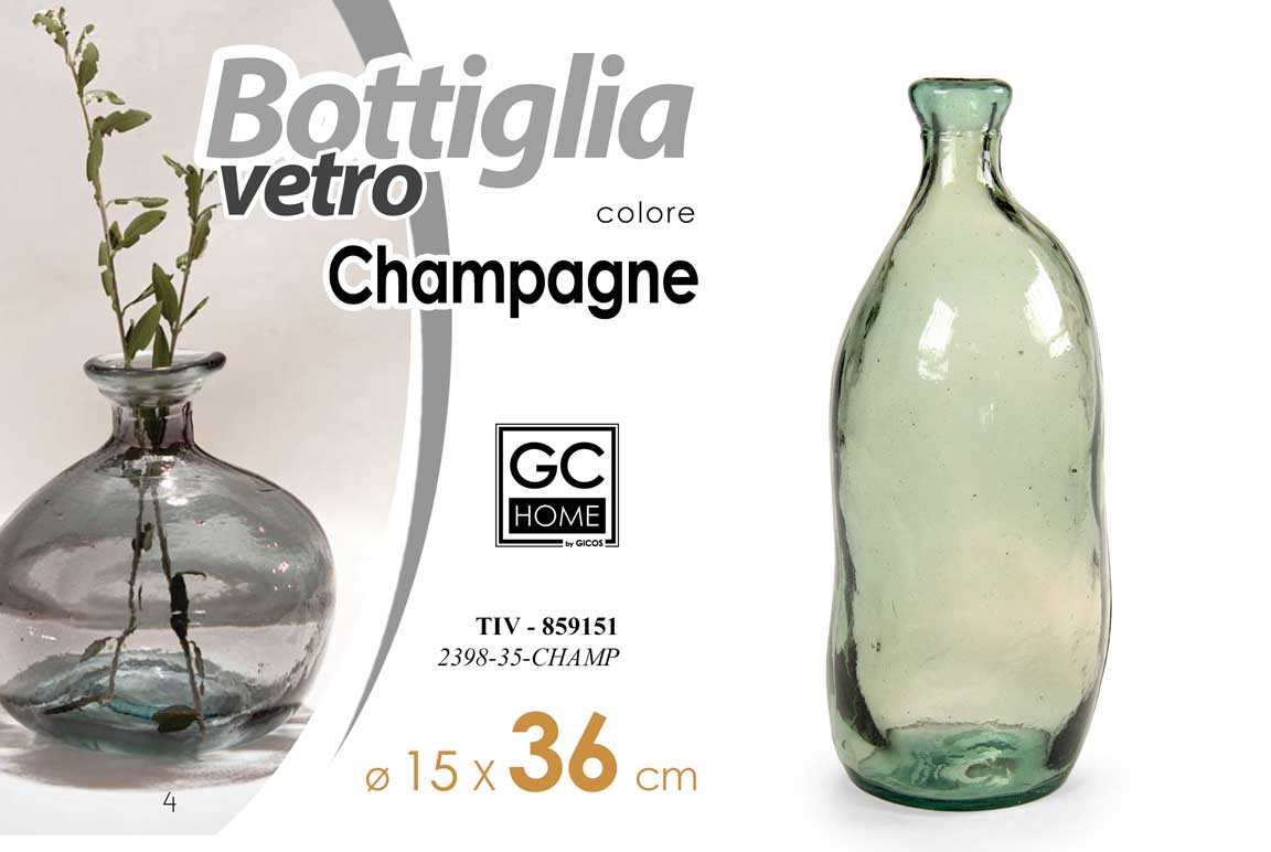 8025569859151 VASO ARREDO BOTTIGLIA CENTROTAVOLA LIVING CLASSICO MODERNO C CHAMPAGNE 36*15 cm - immagine 1