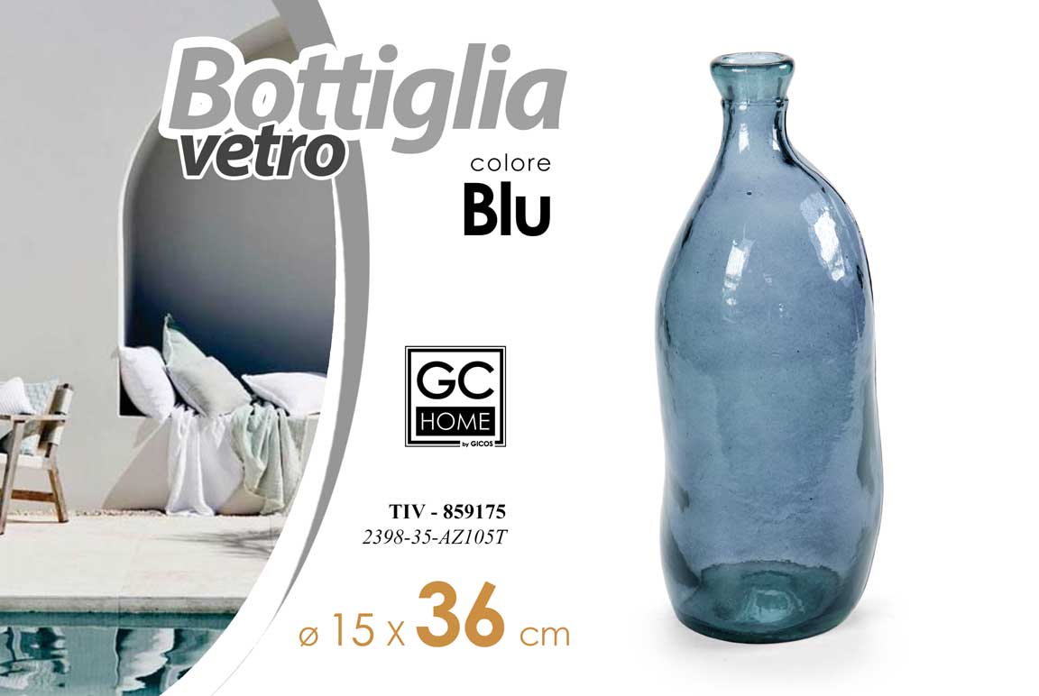 8025569859175 VASO ARREDO BOTTIGLIA VETRO FIORI CENTROTAVOLA LIVING CLASSICO MODERNO 36*15 cm - immagine 1